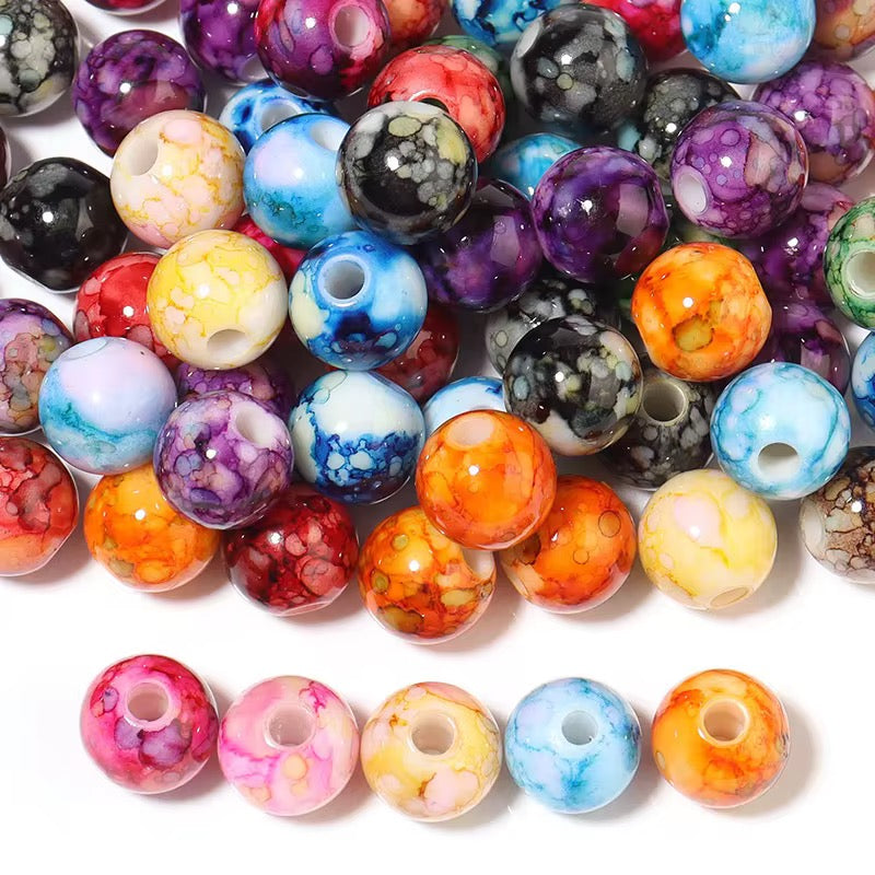 BBB 187 (a) Light Pink Marble pattern Acrylic Bead ( 1 pc ) ( 8 mm )