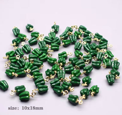 SS 3142 Green Capsicum Fruit enamel 14k gold plated charm ( 1 pc ) Anti tarnish
