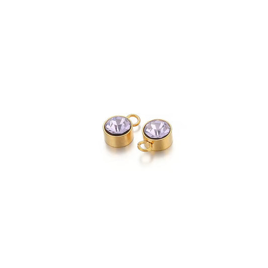 BBB 287 (c) Purple Zircon Round Charm 18k Gold PVD plated 316 stainless steel ( 1 pc ) Anti tarnish ( 8 mm )