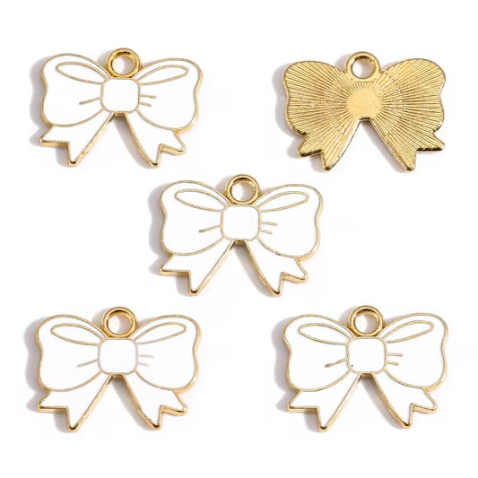 BBB 311 (a) White Bow enamel charm ( 1 pc ) High quality shine ( 14:18 mm )