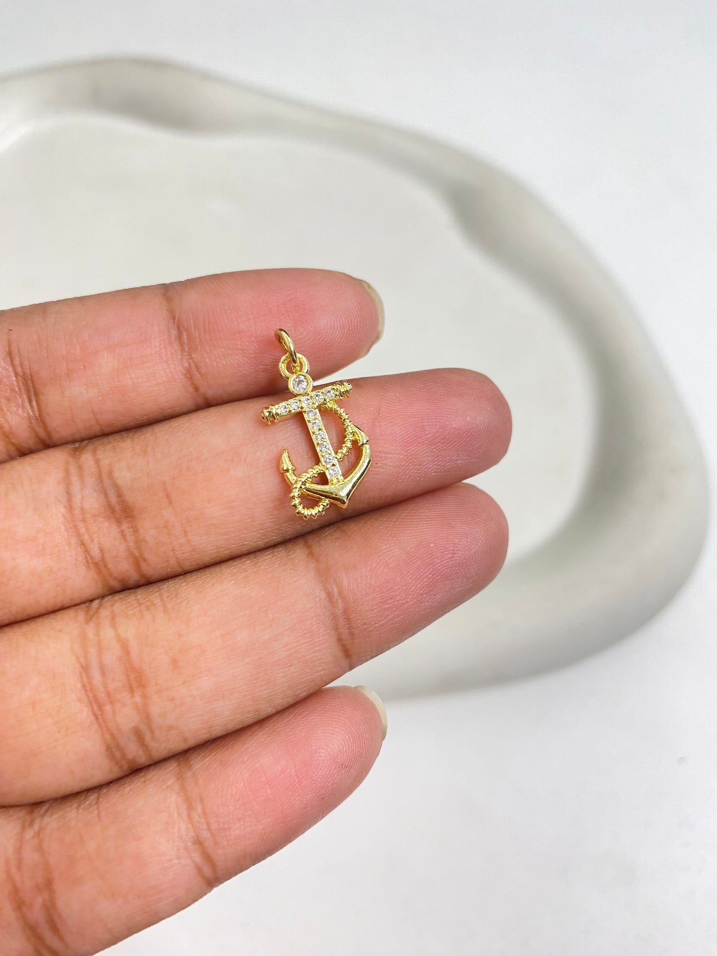 SS 1095 Anchor Zircon Charm 18k Gold plated ( 1 pc ) Anti tarnish ( 18:11 mm )