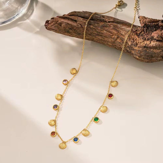 SJ 922 Zircon Shell Necklace - 18k Gold - 18k Gold PVD plated stainless steel - Anti tarnish