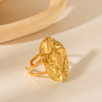 RSJ08E Chunky Fashion Hammered Ring adjustable - 18k Gold PVD plated 316 stainless steel - Anti tarnish