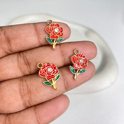 BBB 293 (e) Red Rose Flower enamel charm ( 1 pc ) High quality shine ( 12:15mm )