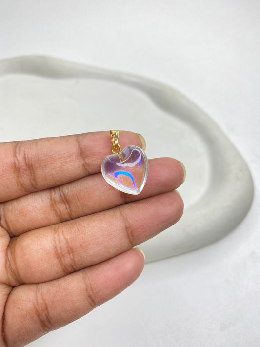 BBB 151 (c) Holographic heart glass bead Pendant ( 1 pc ) ( 15:20 mm )