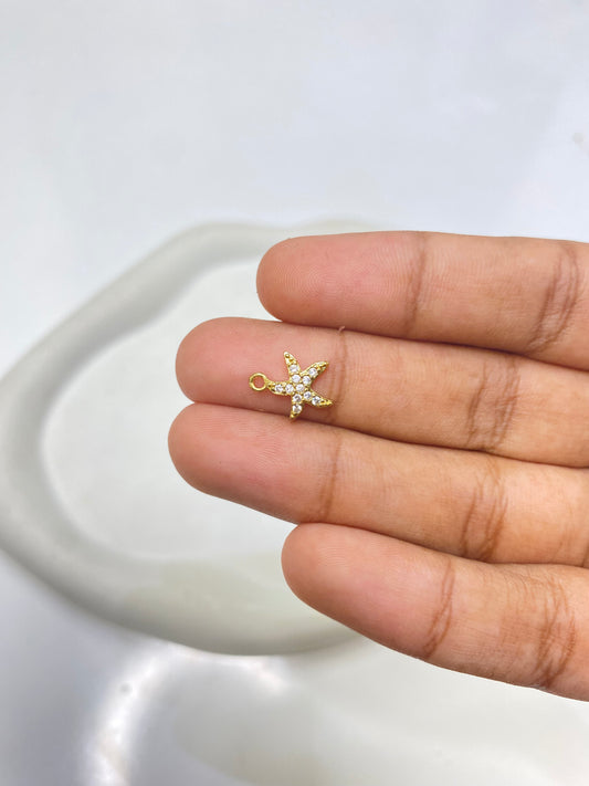 SS 2639 Starfish Zircon charm CZ Zircon gold plated ( 1 pc ) anti tarnish