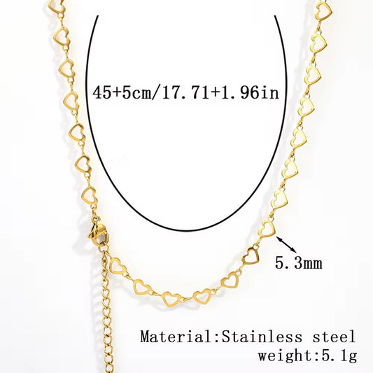 RC 65 Heart Link Ready made chain 18k Gold PVD plated 316 Stainless steel ( 1 pc ) Anti tarnish ( 1 mm ) with extension