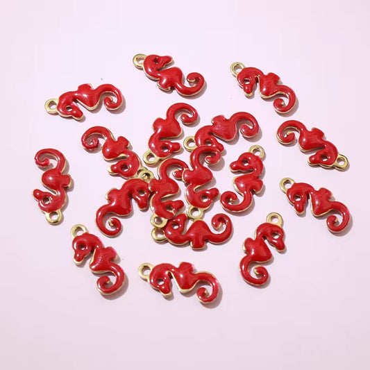 BBB 244 (d) Red Sea Horse Enamel Tiny Charm 18K Gold PVD plated stainless steel ( 1 piece ) Anti tarnish ( 12:6 mm )