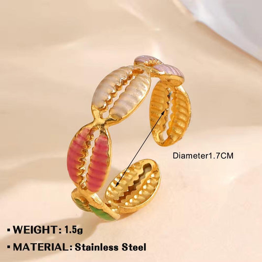 RSJ17E enamel ring -  18k Gold PVD plated 316 stainless steel - Anti tarnish