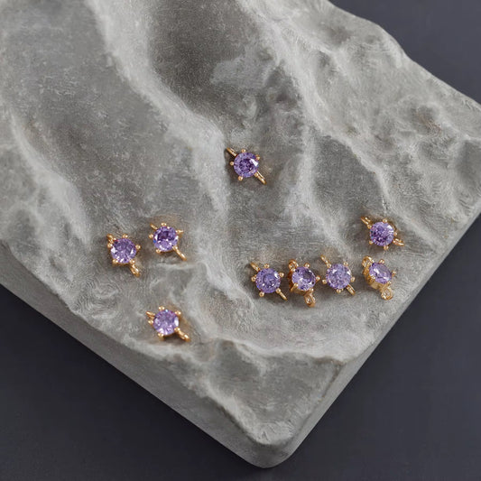 SS 3039 Purple Tiny Zircon Connector Charm 18k Gold plated ( 1 pc ) Anti tarnish ( 6.4:3.9 mm )