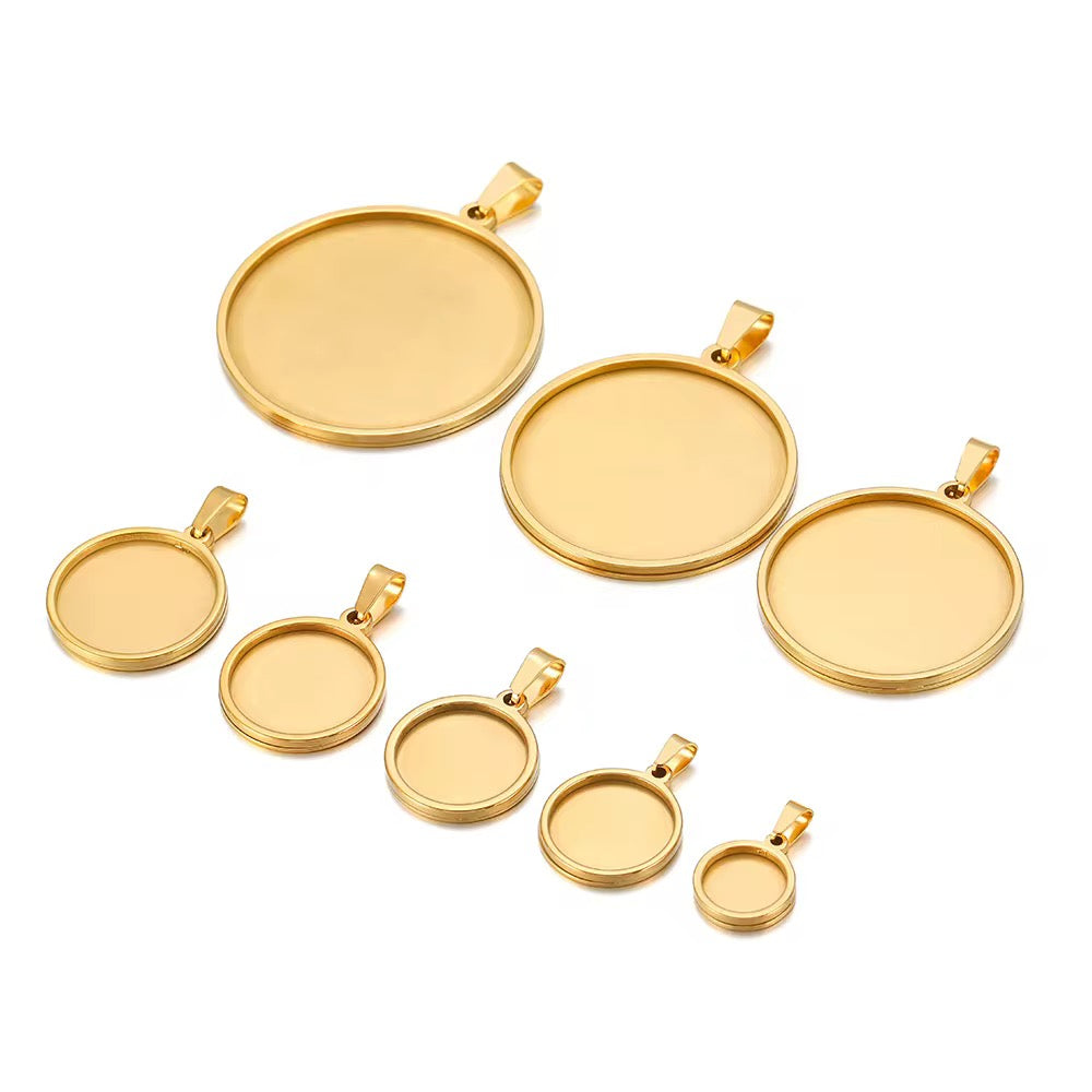 SS 1115 Thick Cabochon Base Pendant 18k Gold PVD plated stainless steel ( 1 pc ) Anti tarnish