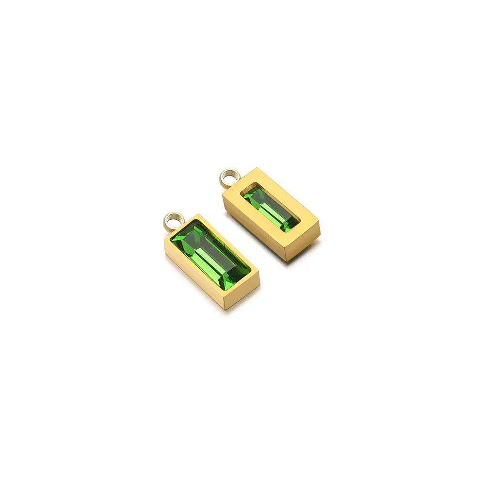 SS 2759 Zircon Rectangle Charm 18k Gold plated stainless steel ( 1 pc ) anti tarnish ( 8:4 mm )