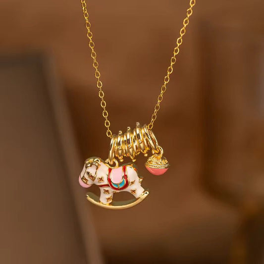 NSJ25F Red Horse Multi Charm Necklace - 18k Gold PVD plated 316 stainless steel - Anti tarnish