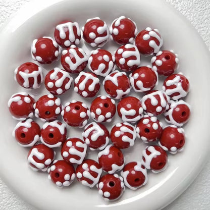 BBB 126 (a) Maroon Red Snow Hand painted UV Plated Acrylic Bead ( 1 pc ) ( 16 mm )