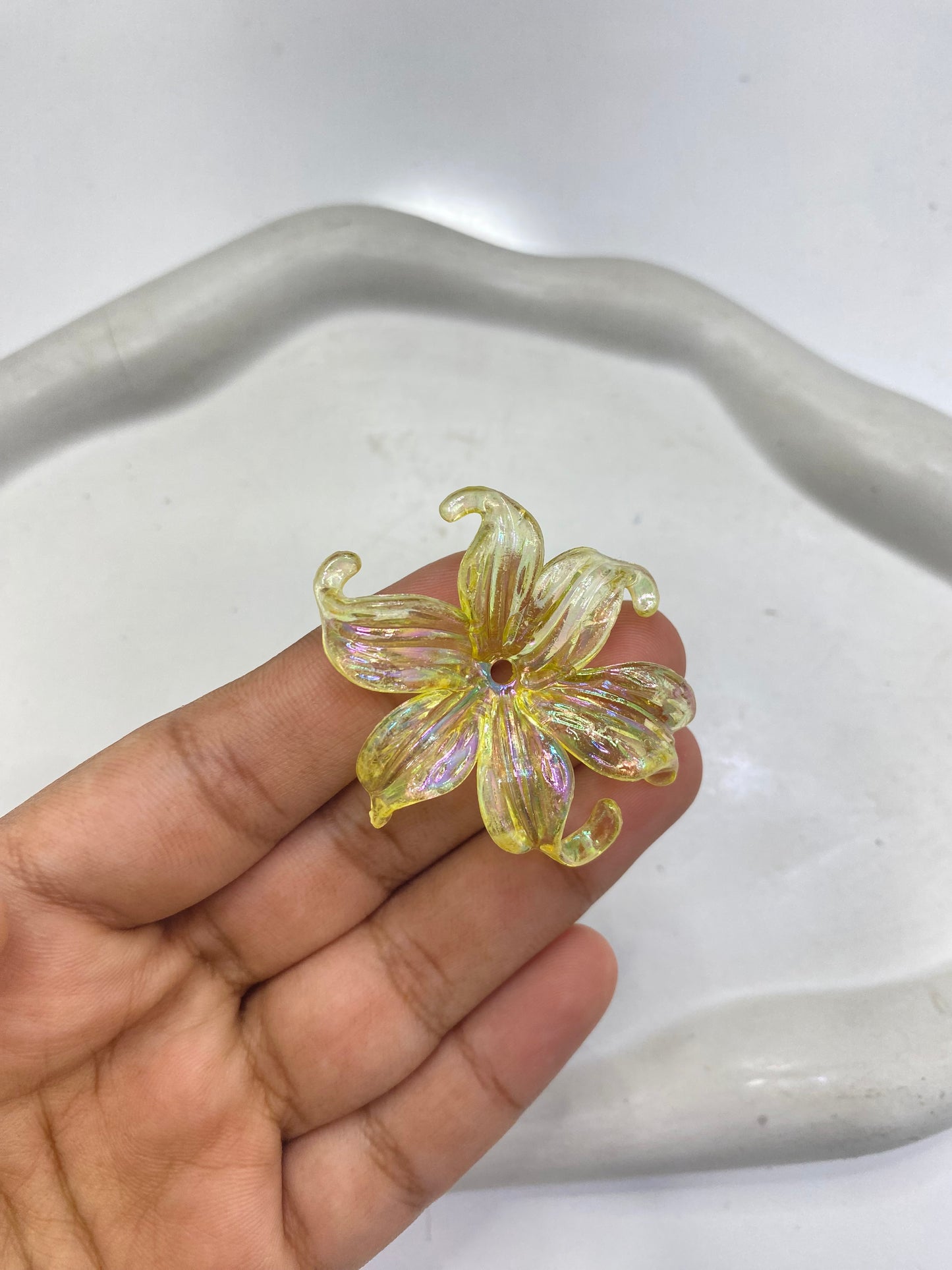 BBB 063 (f) Yellow Transparent luminous Big Flower Acrylic bead ( 1 pc )