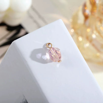 BBB 283 (b) Pink Crystal Bead charm 14k gold plated crystal ( 1 pc ) Anti tarnish ( 15 mm )