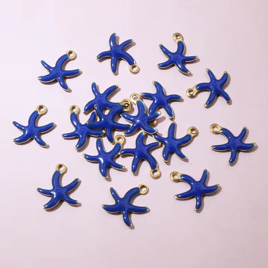 BBB 245 (c) Dark Blue Star fish Enamel Tiny Charm 18K Gold PVD plated stainless steel ( 1 piece ) Anti tarnish ( 10.5:10 mm )