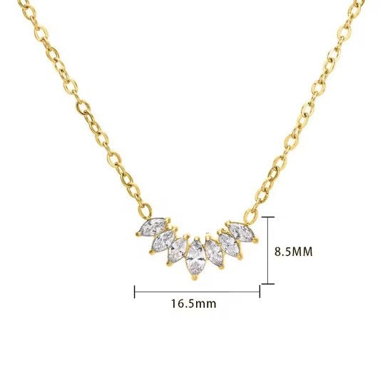 NSJ17A White zircon Necklace - 18k Gold PVD plated 316 stainless steel - Anti tarnish