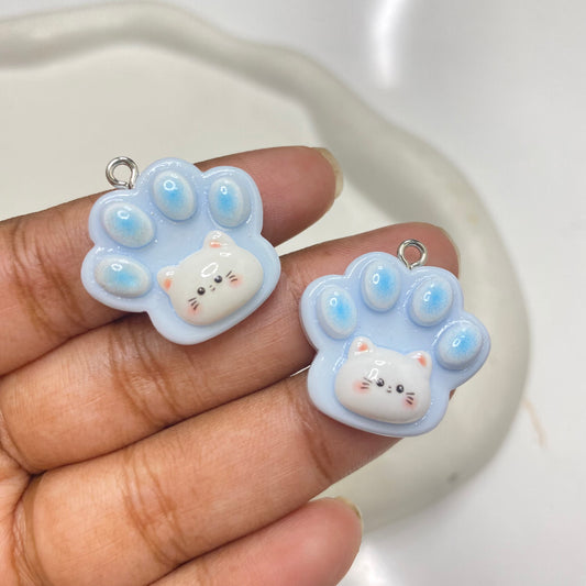RC 2219 Blue Cat paw Resin charm with hook ( 1 pc )