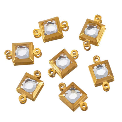 SS 2708 Clear Zircon Double loop connector - 18k Gold plated 316 stainless steel ( 1 pc ) Anti tarnish ( 6*11.5 mm )