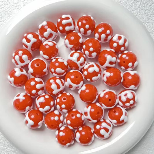 BBB 126 (i) Light Red Snow Hand painted UV Plated Acrylic Bead ( 1 pc ) ( 16 mm )