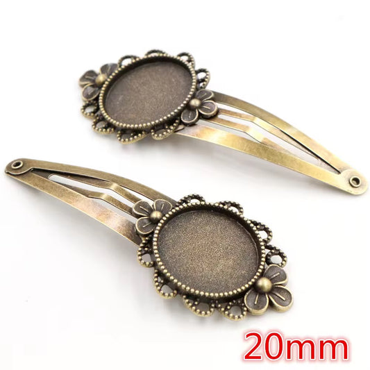 BBB 421 (a) Hair clip Round Bronze cabochon  ( 1 pc ) tarnish resistant