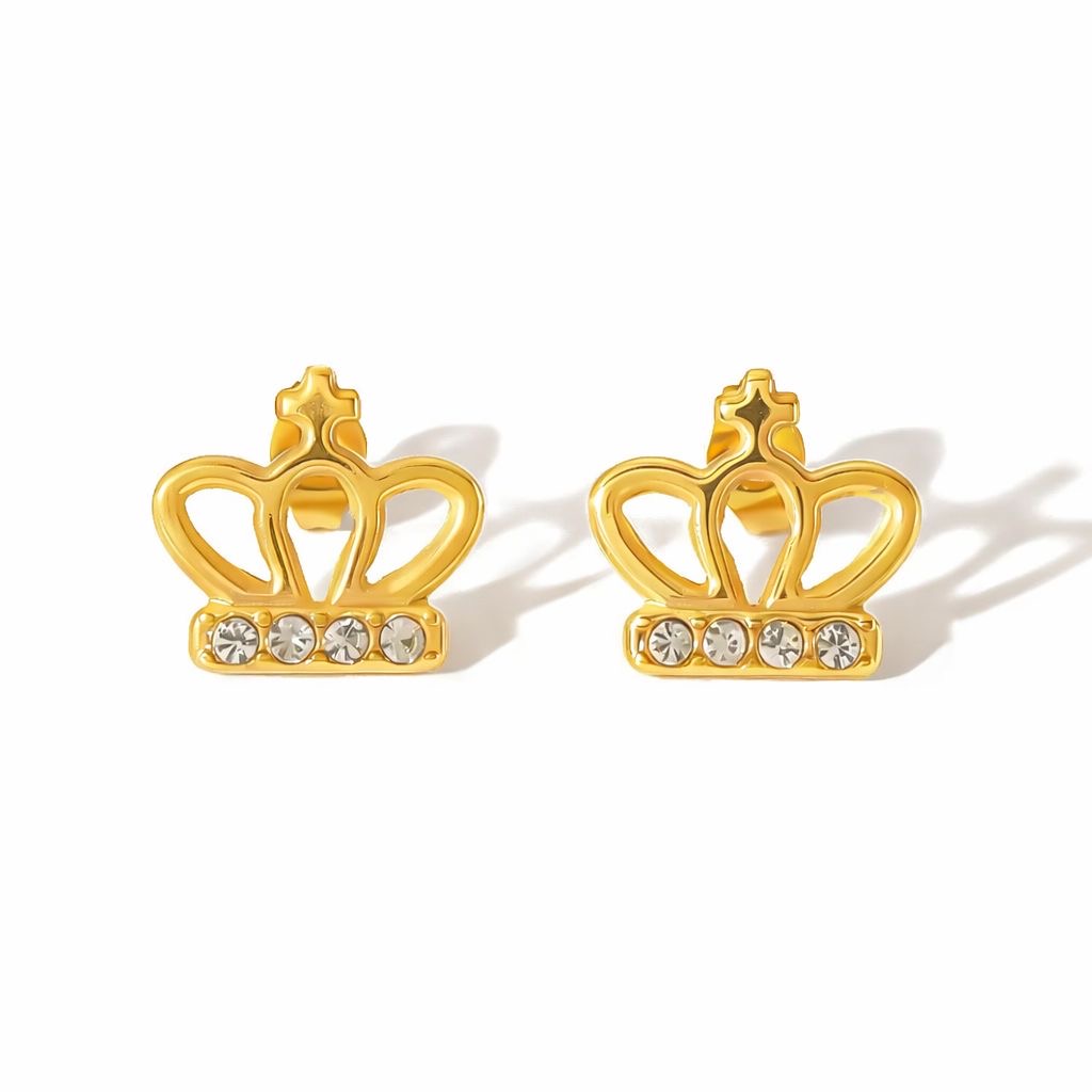 ESJ05B Crown Zircon studs  - 18k Gold PVD plated 316 stainless steel - Anti tarnish