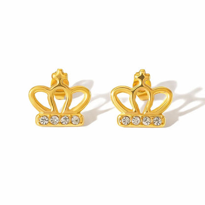 ESJ05B Crown Zircon studs  - 18k Gold PVD plated 316 stainless steel - Anti tarnish