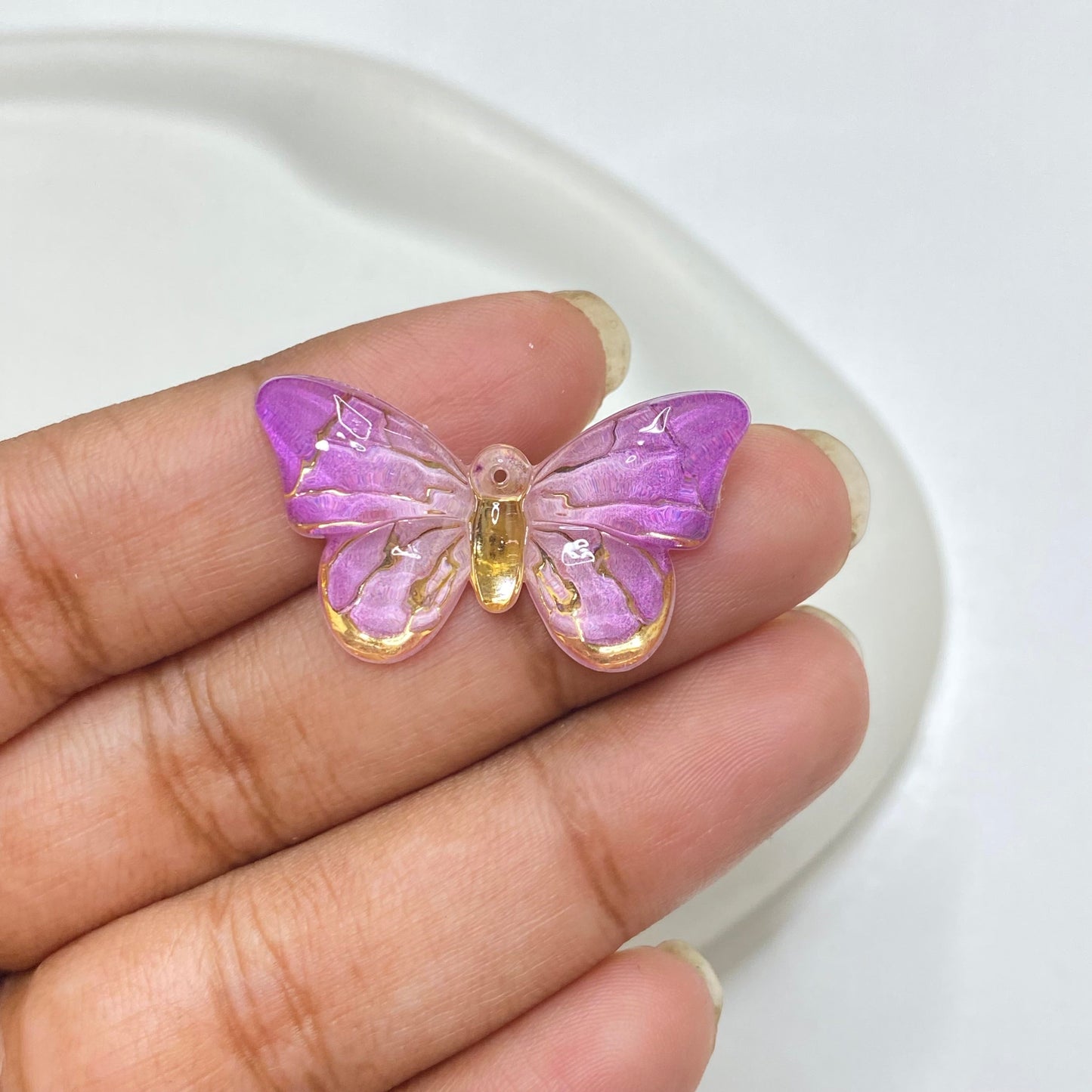 AB100 light pink butterfly Luminous shiny Acrylic bead ( 1 pc )