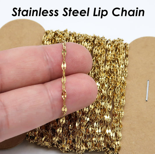 Lip chain gold stainless steel - anti tarnish - per feet