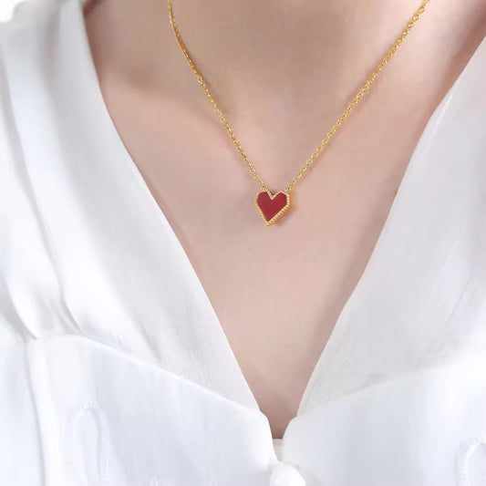 SJ 775 Dainty Red Heart Necklace - 18k Gold PVD plated stainless steel - Anti tarnish
