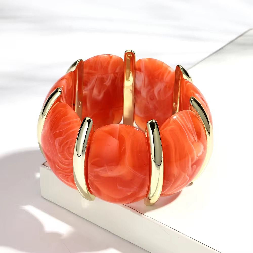 SJ 621 Orange Resin Petal Acrylic bead Bracelet - Anti tarnish