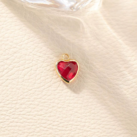 BBB 95 (b) Red Heart 14k gold plated Zircon crystal charm ( 1 pc ) Anti tarnish ( 8 mm )