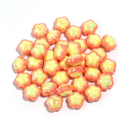 BBB 240 (a) Orange Flower Double colour Luminous Shiny Bead ( 1 pc ) UV Plated Acrylic ( 17 mm )