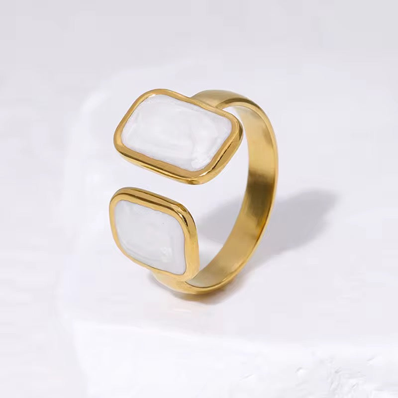 SJ 439 Modern White Enamel Ring Adjustable - 18k Gold PVD plated stainless steel - Anti tarnish - Wholesale