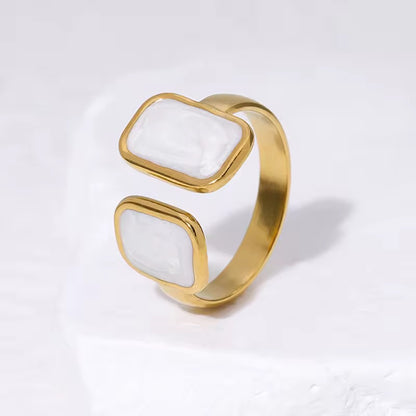 RSJ04B Modern White Enamel Ring Adjustable - 18k Gold PVD plated 316 stainless steel - Anti tarnish