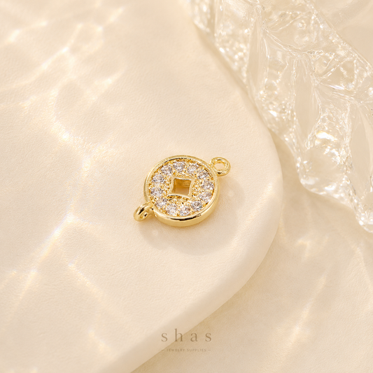 GPC14G Round Zircon Connector charm 14k gold plated ( 1 pc ) Anti tarnish