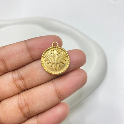 SC24K Round sun rectangle charm 18k gold plated stainless steel ( 1 pc ) - anti tarnish