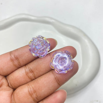 BBB 48 ( F ) purple rose flower Uv coated resin cabochons charm - per piece