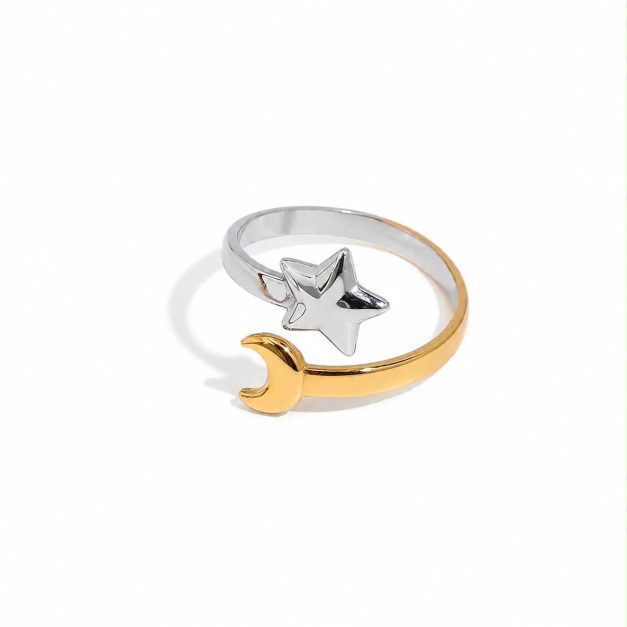 RSJ33F Moon & Star Ring -18k Gold PVD plated 316 stainless steel - Anti tarnish