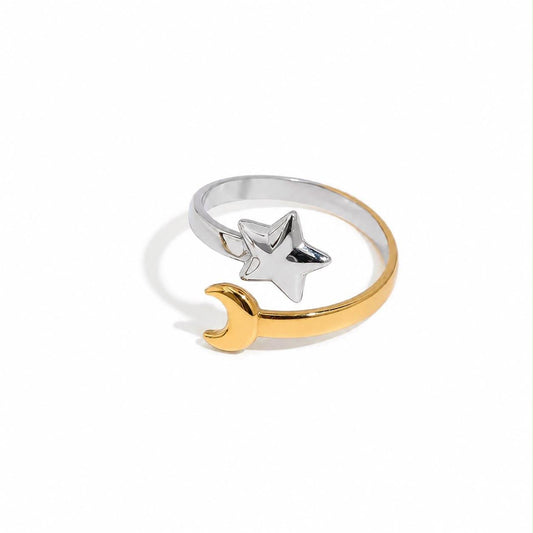 RSJ33F Moon & Star Ring -18k Gold PVD plated 316 stainless steel - Anti tarnish