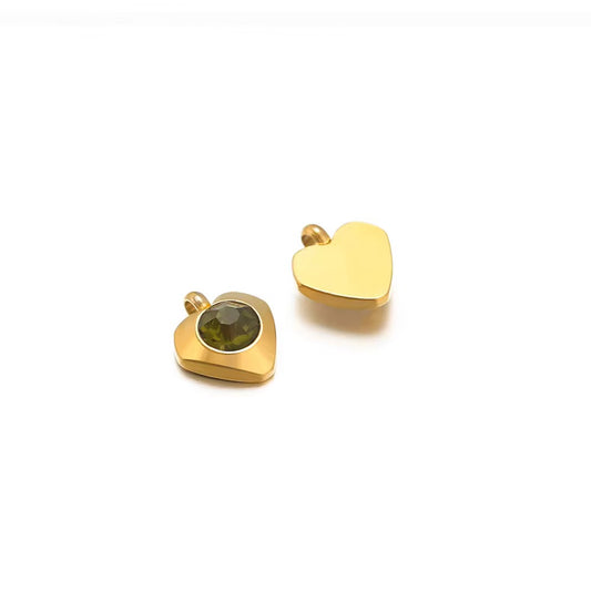 SS 2729 Olive Green Heart Zircon Charm - 18k Gold plated 316 stainless steel ( 1 pc ) Anti tarnish ( 6mm mm )