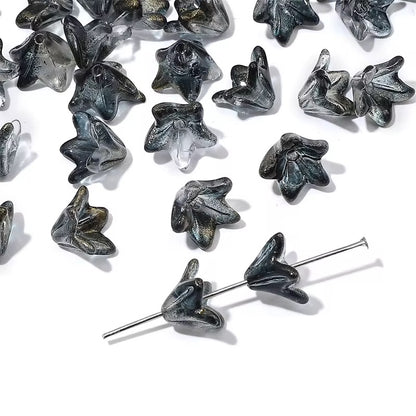 BBB 003 (f) Black lily flower glass bead ( 1 pc ) Lampwork Bead ( 13:12 mm )