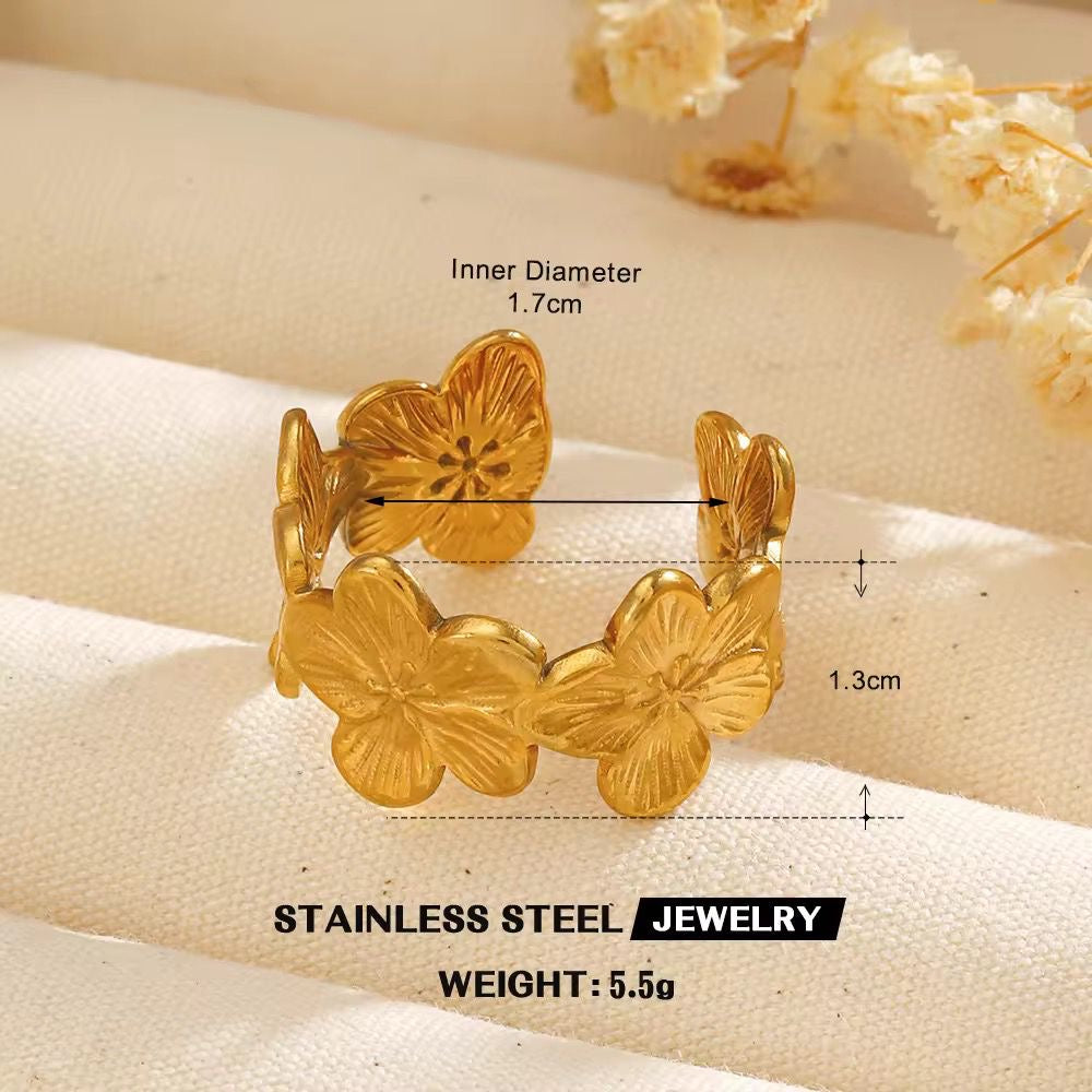 RSJ13G Floral Ring Adjustable - 18k Gold PVD plated 316 stainless steel - Anti tarnish
