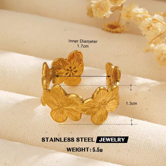 SJ 1111 Floral Ring Adjustable - 18k Gold PVD plated stainless steel - Anti tarnish