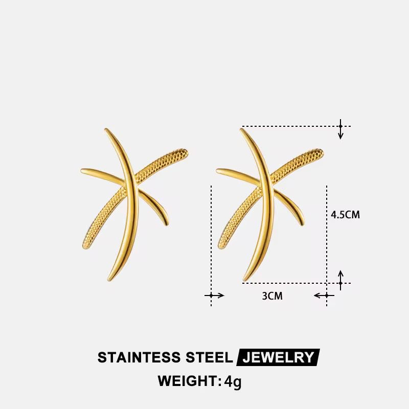 SJ 919 Cross Branch Stud Earring - 18k Gold - 18k Gold PVD plated stainless steel - Anti tarnish