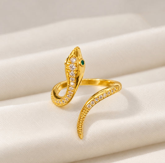 RSJ25E Zircon Snake Ring Adjustable - 18k Gold PVD plated