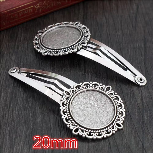 BBB 421 (e) Hair clip Round Silver cabochon  ( 1 pc ) tarnish resistant