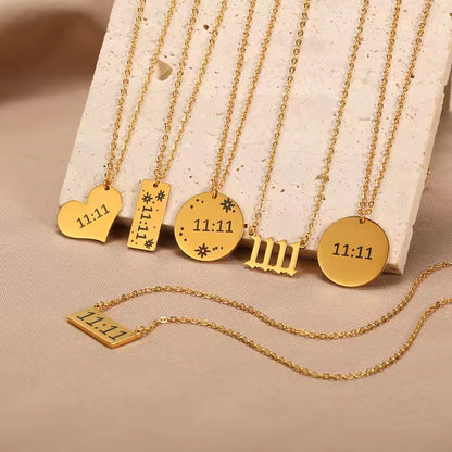 NSJ05A Twinkle 11:11 Engraved Necklace - 18k gold PVD plated 316 stainless steel - Anti tarnish - Wholesale