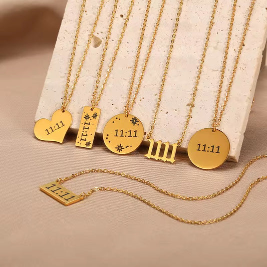 NSJ05A Twinkle 11:11 Engraved Necklace - 18k gold PVD plated 316 stainless steel - Anti tarnish - Wholesale